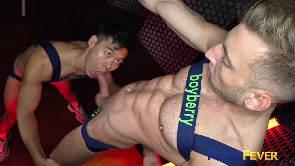 Asian man sucks the cock of a white man